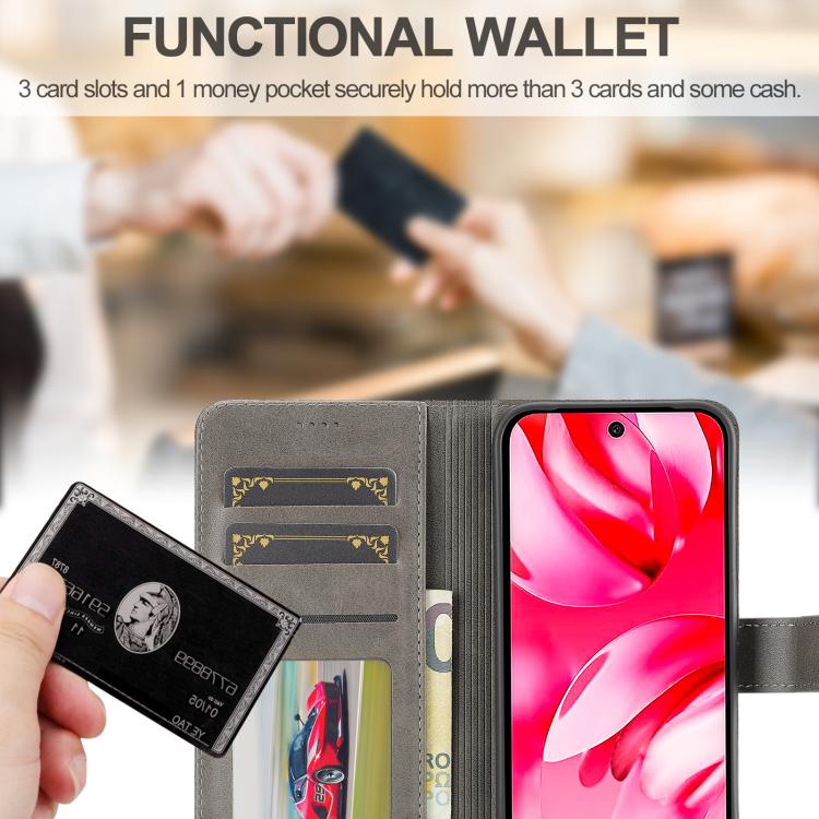 For Google Pixel 9a LC.IMEEKE Calf Texture Flip Leather Phone Case(Grey) by LC.IMEEKE