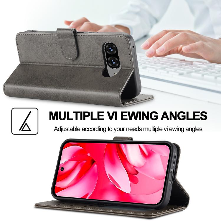 For Google Pixel 9a LC.IMEEKE Calf Texture Flip Leather Phone Case(Grey) by LC.IMEEKE