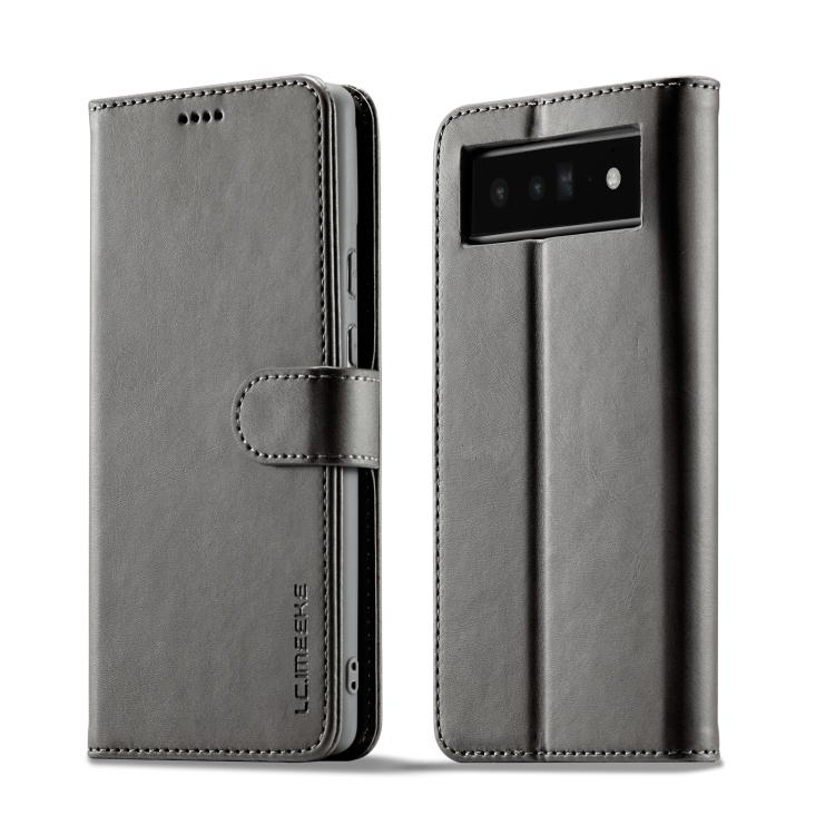 For Google Pixel 6a LC.IMEEKE Calf Texture Flip Leather Phone Case(Grey) by LC.IMEEKE
