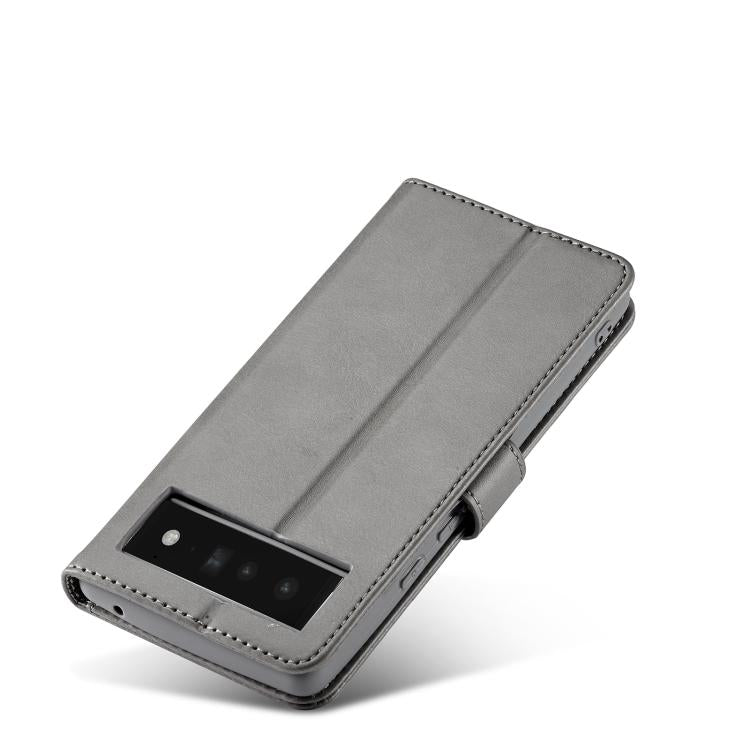For Google Pixel 6a LC.IMEEKE Calf Texture Flip Leather Phone Case(Grey) by LC.IMEEKE