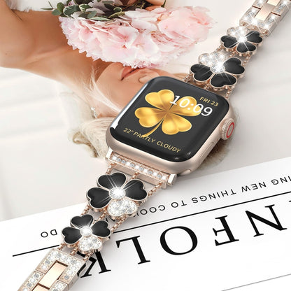 For Apple Watch 8 41mm Petal Metal Diamond Watch Band(Rose Gold+Black) by bashfashion