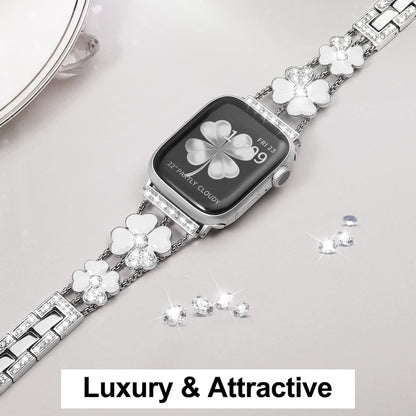 For Apple Watch 7 41mm Petal Metal Diamond Watch Band(Sliver+White) by bashfashion