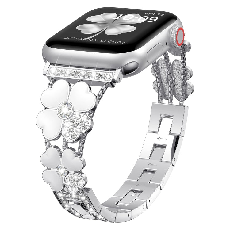 For Apple Watch SE 2022 40mm Petal Metal Diamond Watch Band(Sliver+White) by bashfashion