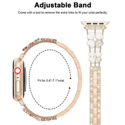 For Apple Watch SE 44mm Petal Metal Diamond Watch Band(Rose Gold+White) by bashfashion