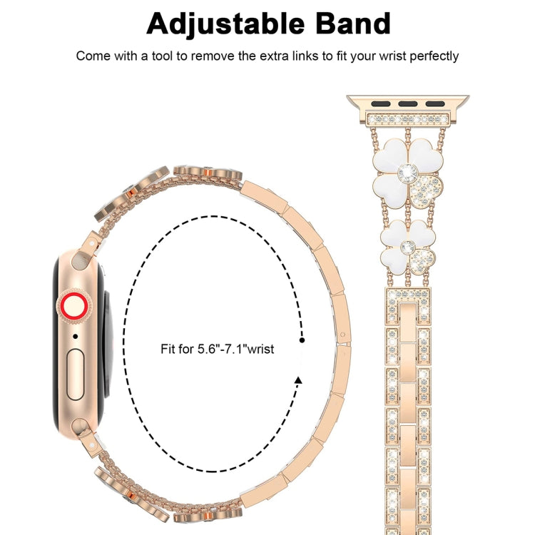 For Apple Watch 6 40mm Petal Metal Diamond Watch Band(Rose Gold+White) by bashfashion