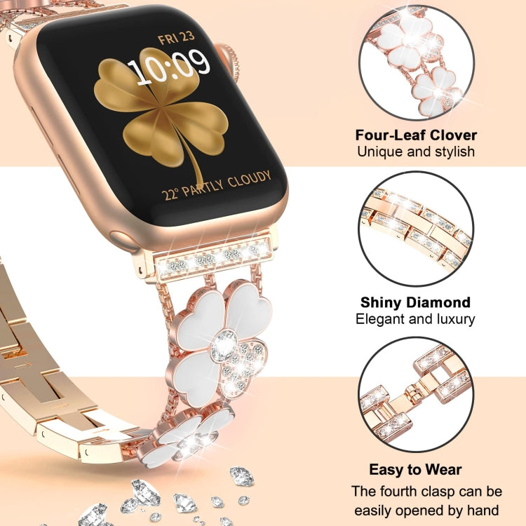 For Apple Watch 6 40mm Petal Metal Diamond Watch Band(Rose Gold+White) by bashfashion
