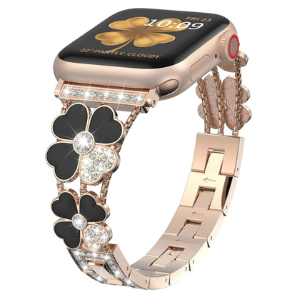 For Apple Watch 5 40mm Petal Metal Diamond Watch Band(Rose Gold+Black) by bashfashion