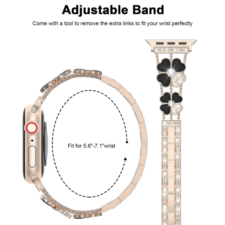 For Apple Watch 5 40mm Petal Metal Diamond Watch Band(Rose Gold+Black) by bashfashion