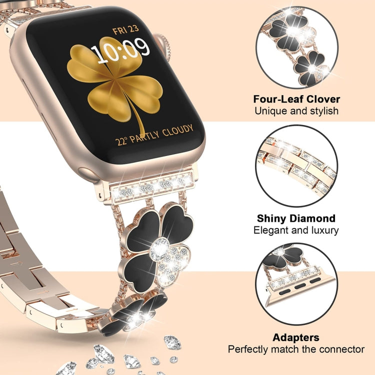 For Apple Watch 5 40mm Petal Metal Diamond Watch Band(Rose Gold+Black) by bashfashion