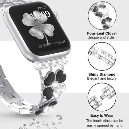 For Apple Watch 5 40mm Petal Metal Diamond Watch Band(Sliver+Black) by bashfashion
