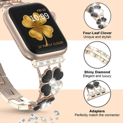For Apple Watch 4 44mm Petal Metal Diamond Watch Band(Rose Gold+Black) by bashfashion