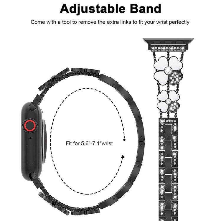 For Apple Watch 3 38mm Petal Metal Diamond Watch Band(Black+White) by bashfashion