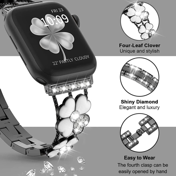 For Apple Watch 3 38mm Petal Metal Diamond Watch Band(Black+White) by bashfashion