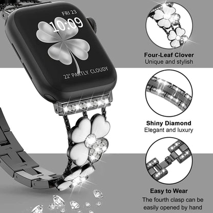 For Apple Watch 3 38mm Petal Metal Diamond Watch Band(Black+White) by bashfashion