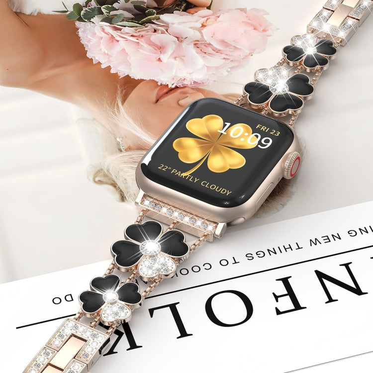 For Apple Watch 2 38mm Petal Metal Diamond Watch Band(Rose Gold+Black) by bashfashion