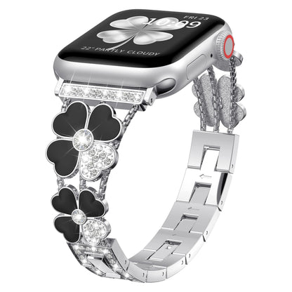 For Apple Watch 2 38mm Petal Metal Diamond Watch Band(Sliver+Black) by bashfashion