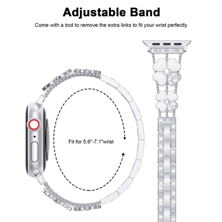 For Apple Watch 2 42 mm Petal Metal Diamond Watch Band(Sliver+White) by bashfashion