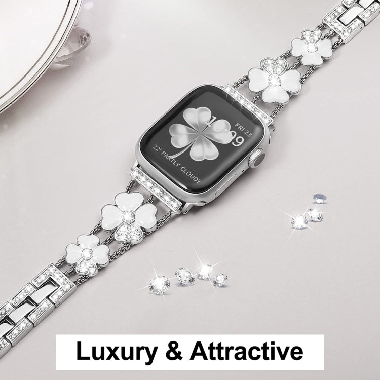 For Apple Watch 2 42 mm Petal Metal Diamond Watch Band(Sliver+White) by bashfashion