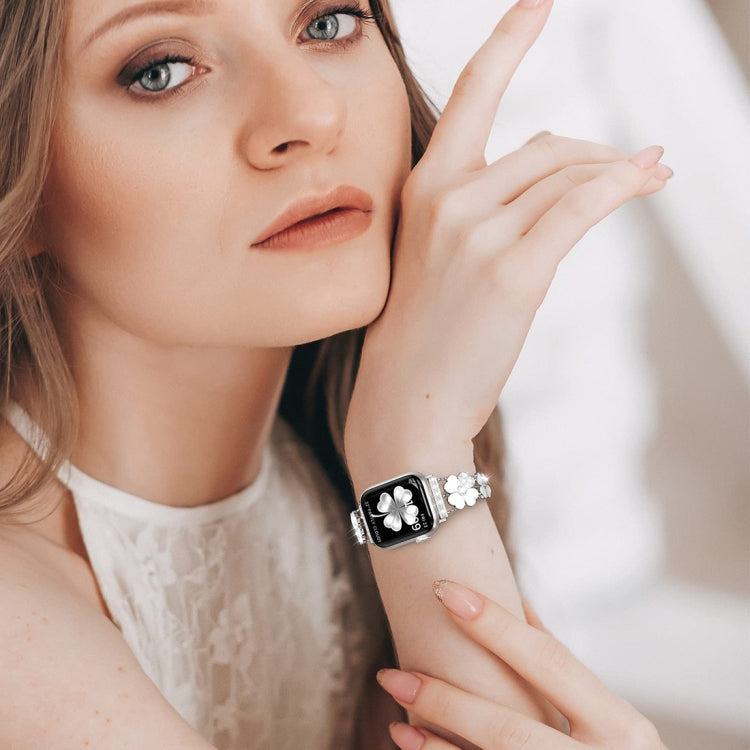 For Apple Watch 2 42 mm Petal Metal Diamond Watch Band(Sliver+White) by bashfashion