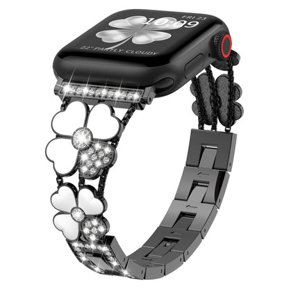 For Apple Watch 38mm Petal Metal Diamond Watch Band(Black+White) by bashfashion