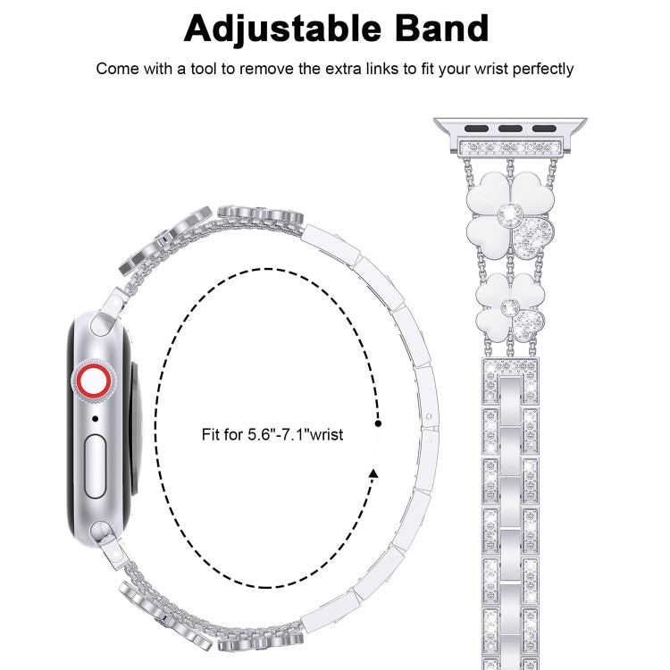 For Apple Watch 38mm Petal Metal Diamond Watch Band(Sliver+White) by bashfashion