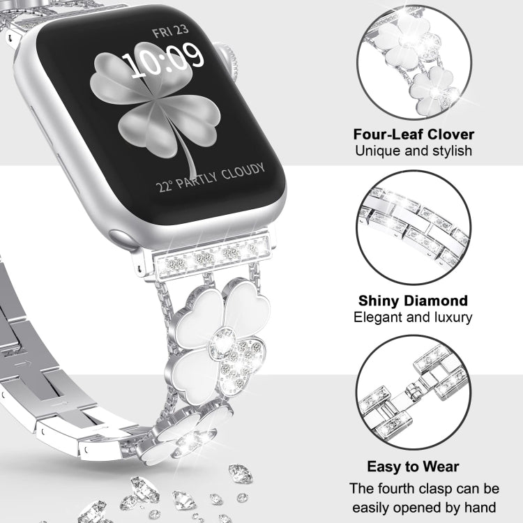 For Apple Watch 38mm Petal Metal Diamond Watch Band(Sliver+White) by bashfashion