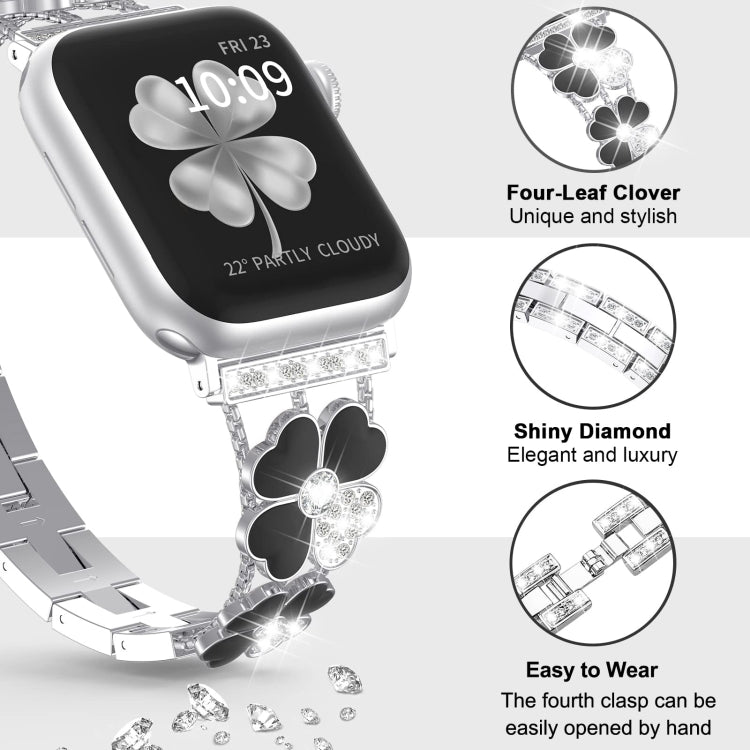 For Apple Watch 42mm Petal Metal Diamond Watch Band(Sliver+Black) by bashfashion