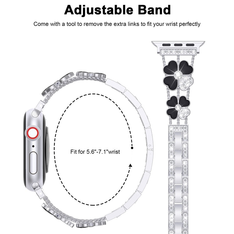 For Apple Watch SE 2023 44mm Petal Metal Diamond Watch Band(Sliver+Black) by bashfashion