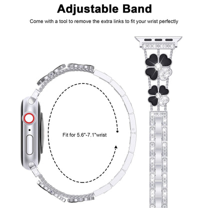 For Apple Watch SE 2023 44mm Petal Metal Diamond Watch Band(Sliver+Black) by bashfashion