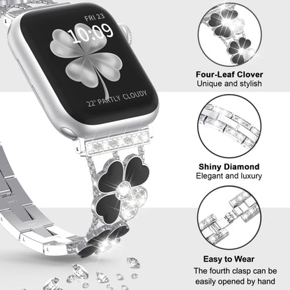 For Apple Watch SE 2023 44mm Petal Metal Diamond Watch Band(Sliver+Black) by bashfashion