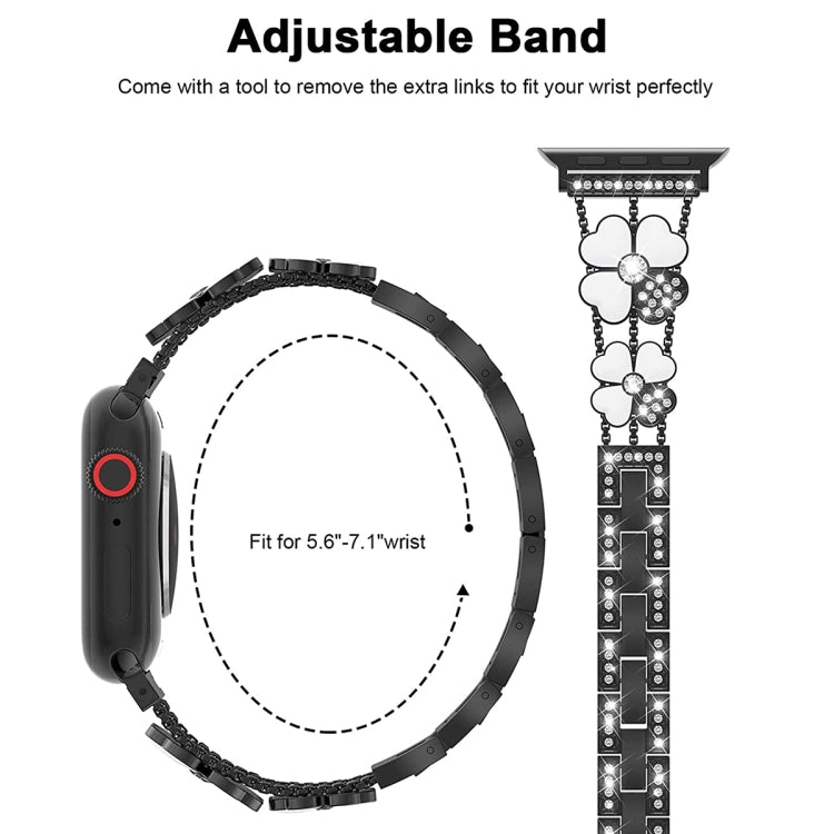 For Apple Watch SE 2023 40mm Petal Metal Diamond Watch Band(Black+White) by bashfashion