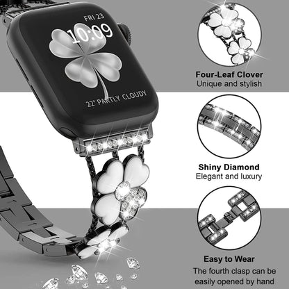 For Apple Watch SE 2023 40mm Petal Metal Diamond Watch Band(Black+White) by bashfashion