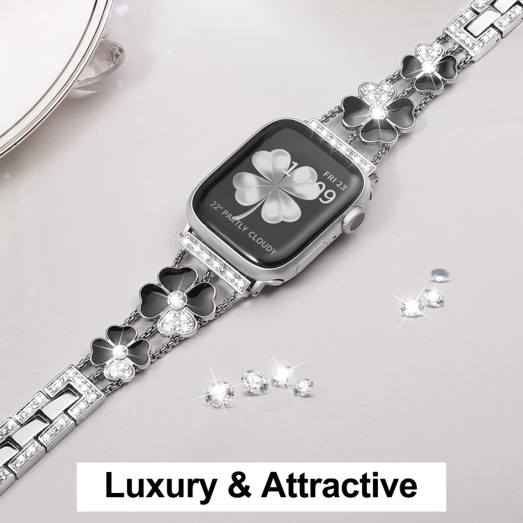 For Apple Watch SE 2023 40mm Petal Metal Diamond Watch Band(Sliver+Black) by bashfashion