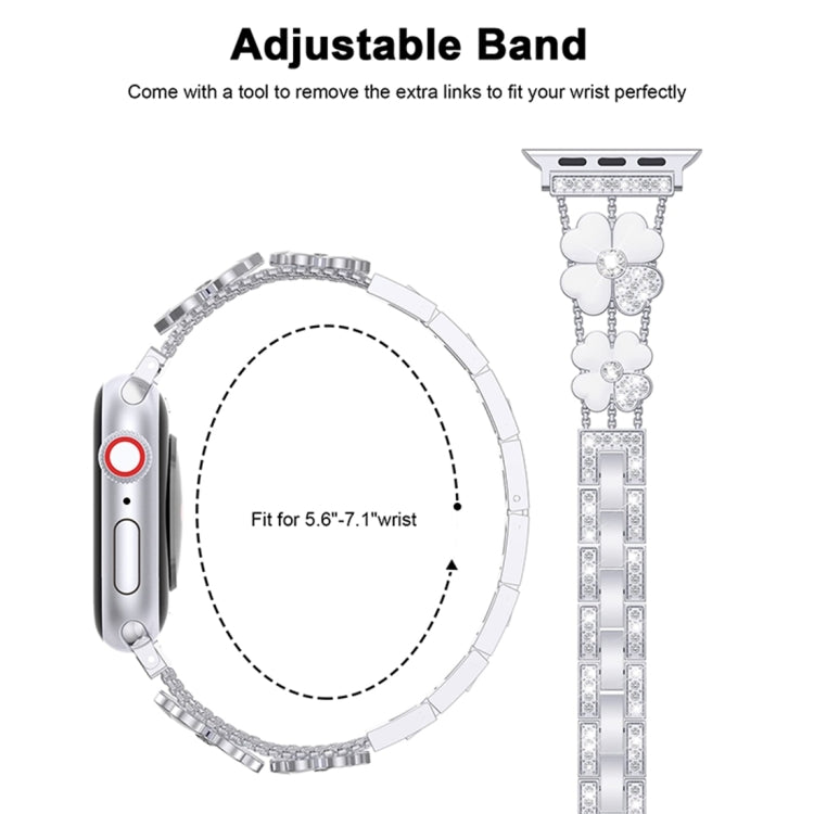 For Apple Watch SE 2023 40mm Petal Metal Diamond Watch Band(Sliver+White) by bashfashion