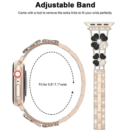 For Apple Watch 9 45mm Petal Metal Diamond Watch Band(Rose Gold+Black) by bashfashion