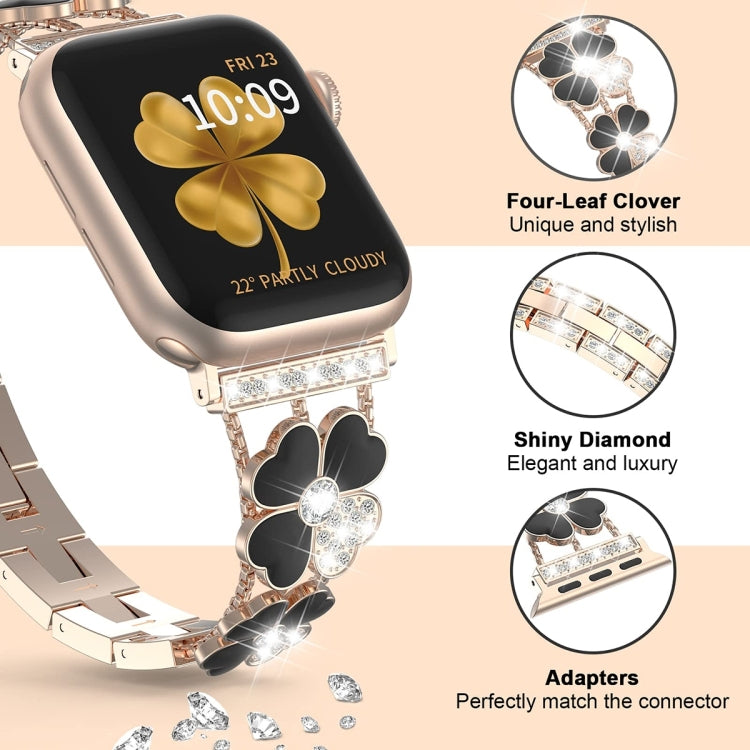 For Apple Watch 9 45mm Petal Metal Diamond Watch Band(Rose Gold+Black) by bashfashion