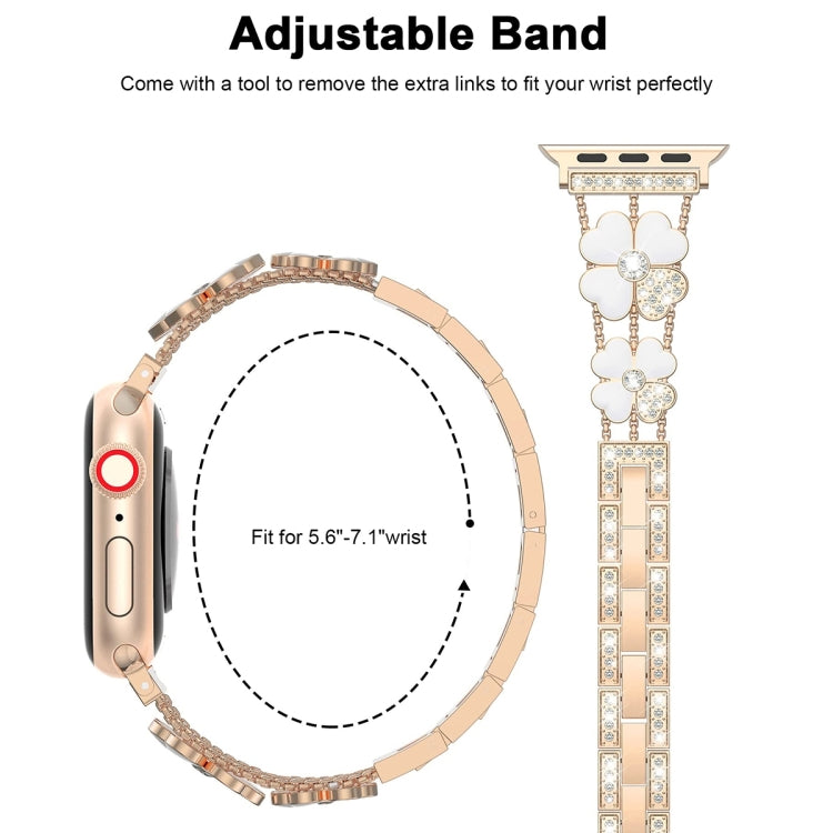 For Apple Watch 9 45mm Petal Metal Diamond Watch Band(Rose Gold+White) by bashfashion