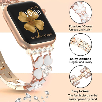 For Apple Watch 9 45mm Petal Metal Diamond Watch Band(Rose Gold+White) by bashfashion