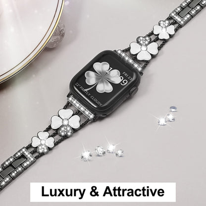 For Apple Watch 9 41mm Petal Metal Diamond Watch Band(Black+White) by bashfashion