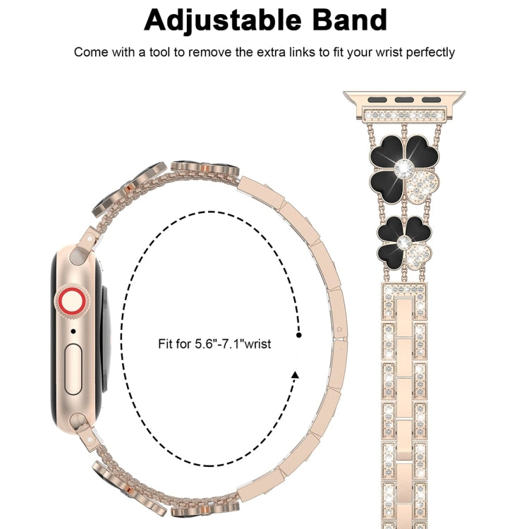 For Apple Watch 9 41mm Petal Metal Diamond Watch Band(Rose Gold+Black) by bashfashion