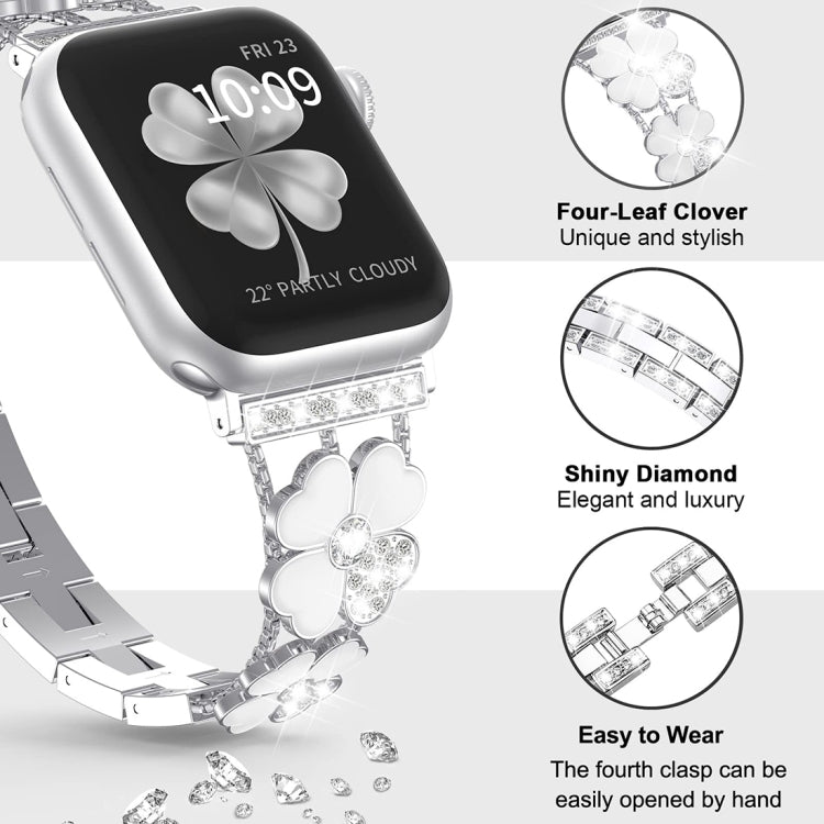For Apple Watch 9 41mm Petal Metal Diamond Watch Band(Sliver+White) by bashfashion
