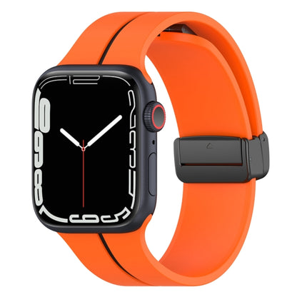 Two Color Folding Buckle Silicone Watch Band For Apple Watch Ultra 49mm(Orange+Black) by bashfashion
