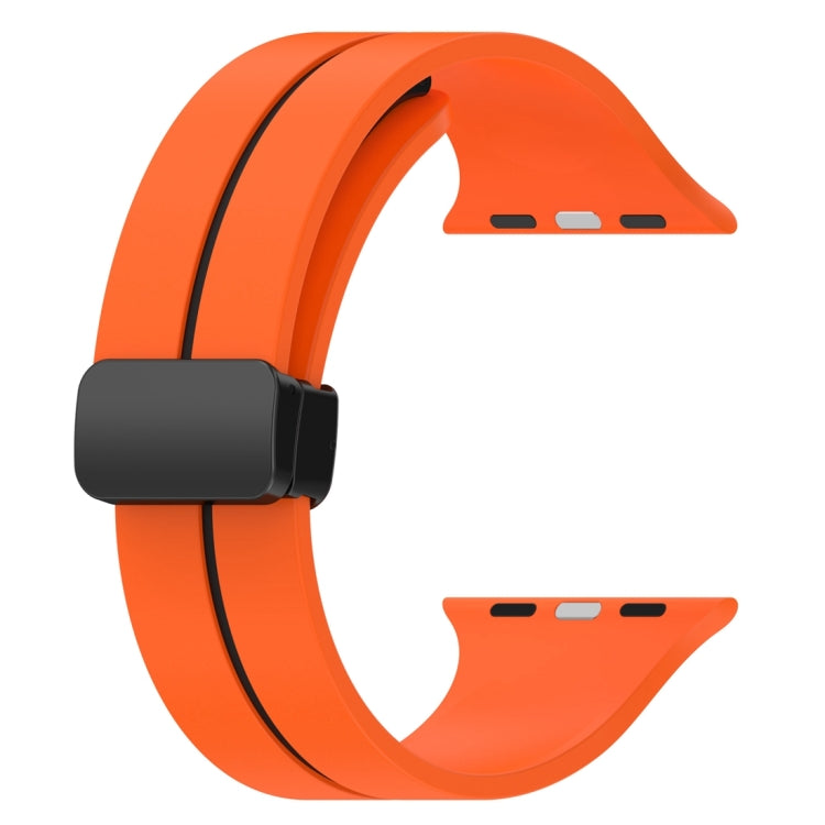 Two Color Folding Buckle Silicone Watch Band For Apple Watch Ultra 49mm(Orange+Black) by bashfashion