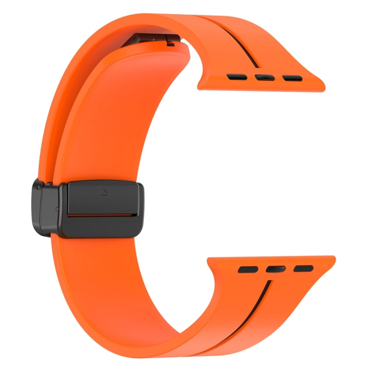 Two Color Folding Buckle Silicone Watch Band For Apple Watch Ultra 49mm(Orange+Black) by bashfashion