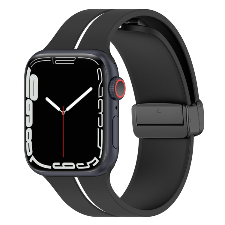 Two Color Folding Buckle Silicone Watch Band For Apple Watch Ultra 49mm(Black+White) by bashfashion