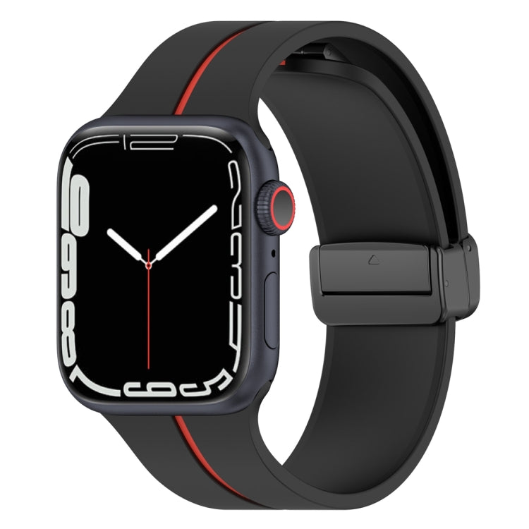 Two Color Folding Buckle Silicone Watch Band For Apple Watch Ultra 49mm(Black+Red) by bashfashion