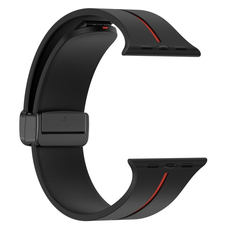 Two Color Folding Buckle Silicone Watch Band For Apple Watch Ultra 49mm(Black+Red) by bashfashion
