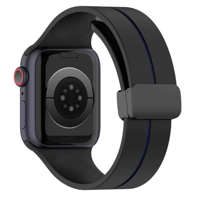 Two Color Folding Buckle Silicone Watch Band For Apple Watch Ultra 49mm(Black+Blue) by bashfashion