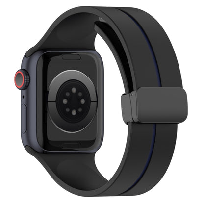 Two Color Folding Buckle Silicone Watch Band For Apple Watch Ultra 49mm(Black+Blue) by bashfashion