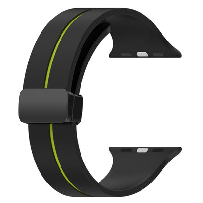 Two Color Folding Buckle Silicone Watch Band For Apple Watch Ultra 49mm(Black+Lime) by bashfashion